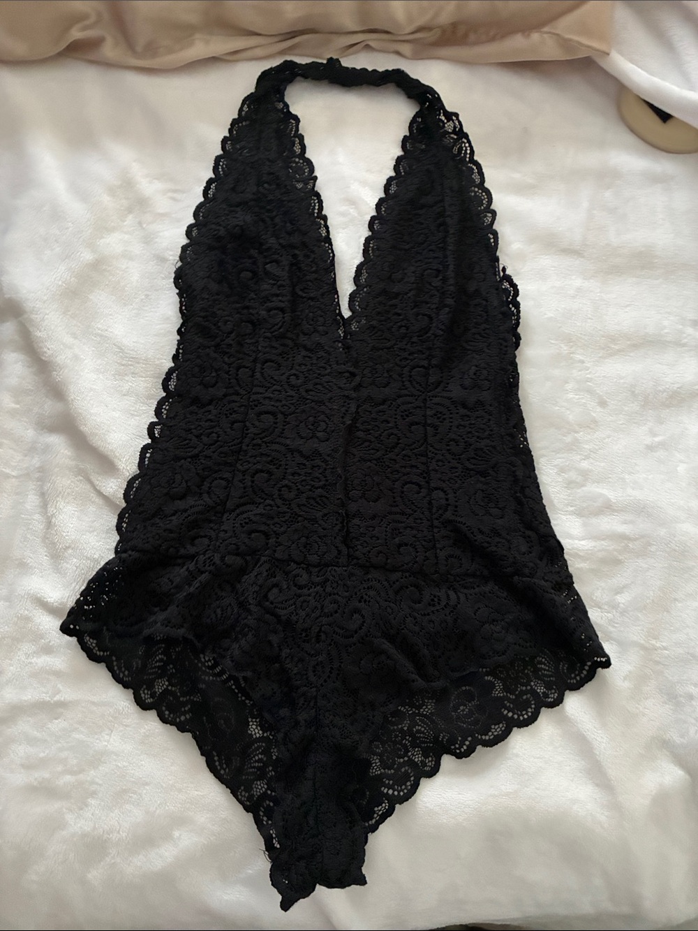 Wishlist Black Lace Halter Plunge Bodysuit